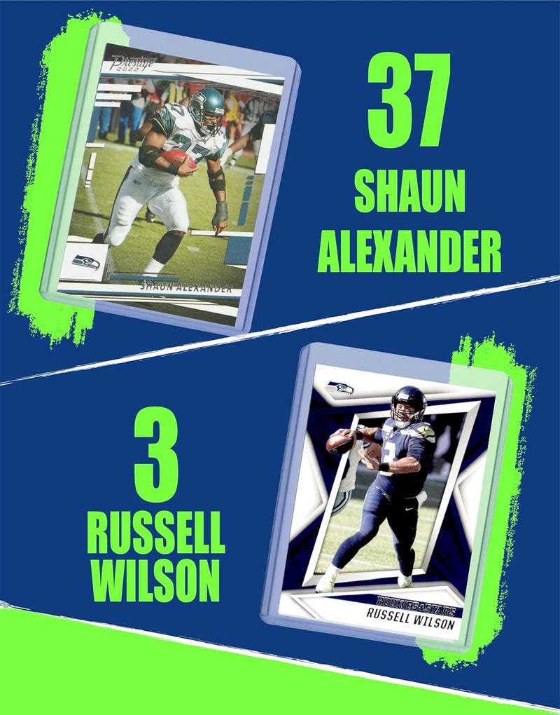 Chaser Seattle Seahawks Cards: Sam Darnold, Kenneth Walker III, Jaxon Smith-Njigba, Tyler Lockett, Cooper Kupp, Marquez Valdes-Scantling, Shaun Alexander, and Russell Wilson ASSORTED Football Stars & GOATs Trading Card & Wristbands Gift Pack - Image 4